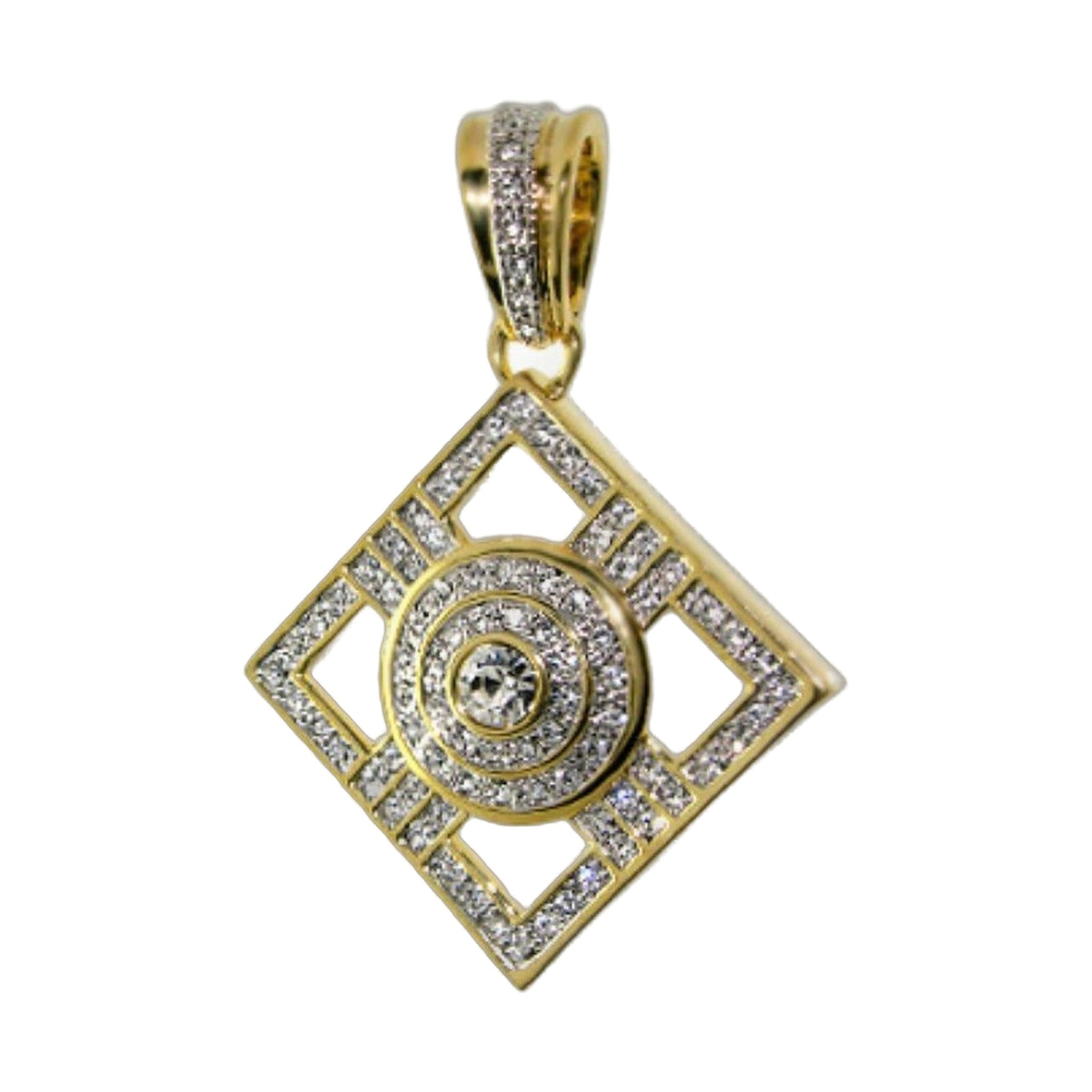 Pendant charm gold-tone with diamond-encrusted geometric square and circle motif on Tampa Home & Garden Store