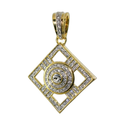 Pendant charm gold-tone with diamond-encrusted geometric square and circle motif on Tampa Home & Garden Store