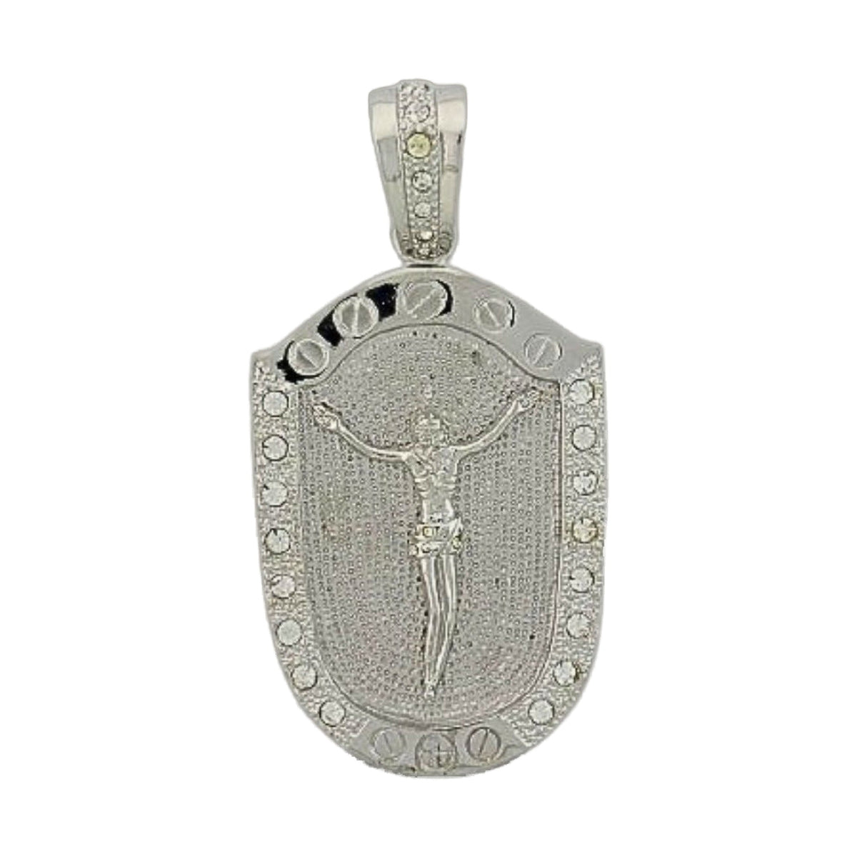 Pendants Charm silver-tone rectangular pendant with crystal border and decorative bail on Tampa Home & Garden Store