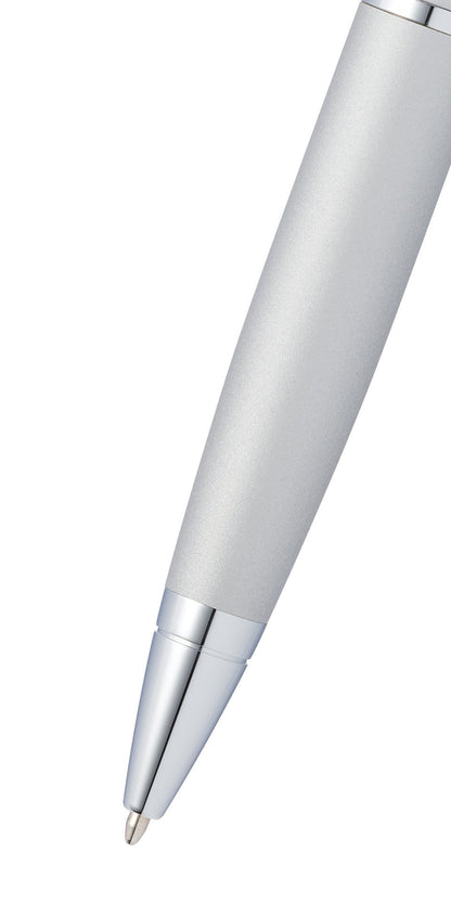 Calais Satin Chrome Ballpoint Pen by A.T. Cross with silver matte barrel and chrome tip on Tampa Home & Garden Store