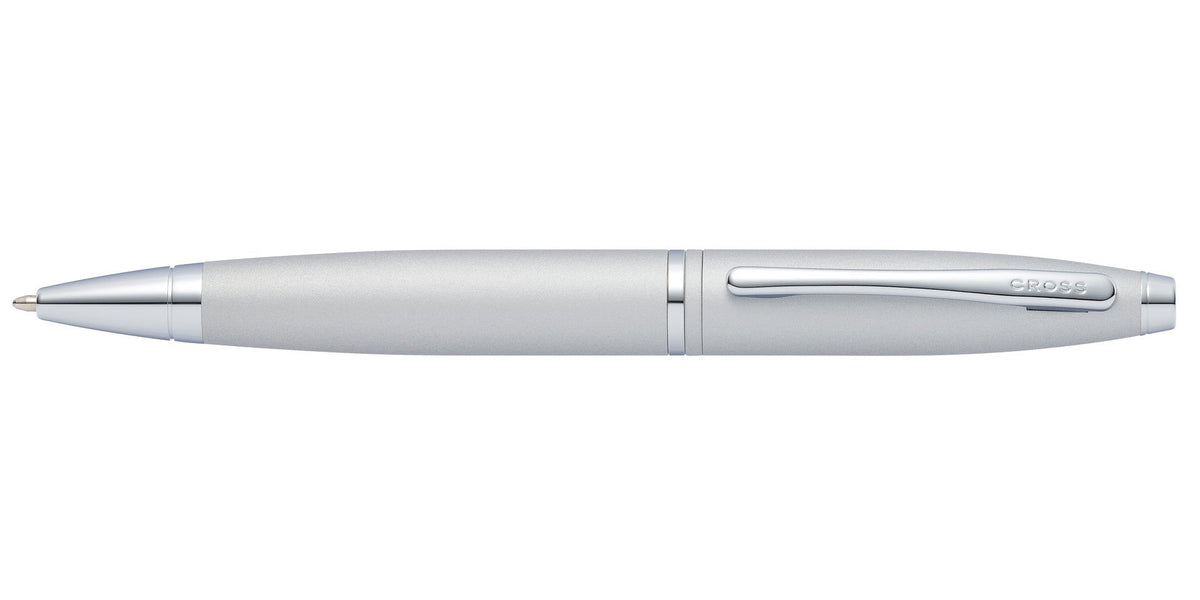 Calais Satin Chrome Ballpoint Pen by Cross, silver-gray metal body with clip on Tampa Home & Garden Store