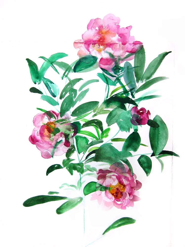 Estampado artístico de peonías - Arte floral de pared de archivo