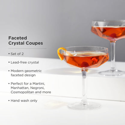 Seneca Faceted Crystal Coupe Glasses Set of 2