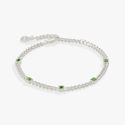 August Birthstone Peridot Curb Chain Bracelet by ALEX AND ANI; silver-tone chain with peridot on Tampa Home & Garden Store