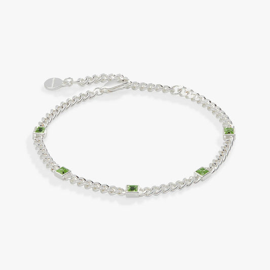 August Birthstone Peridot Curb Chain Bracelet by ALEX AND ANI; silver-tone chain with peridot on Tampa Home & Garden Store