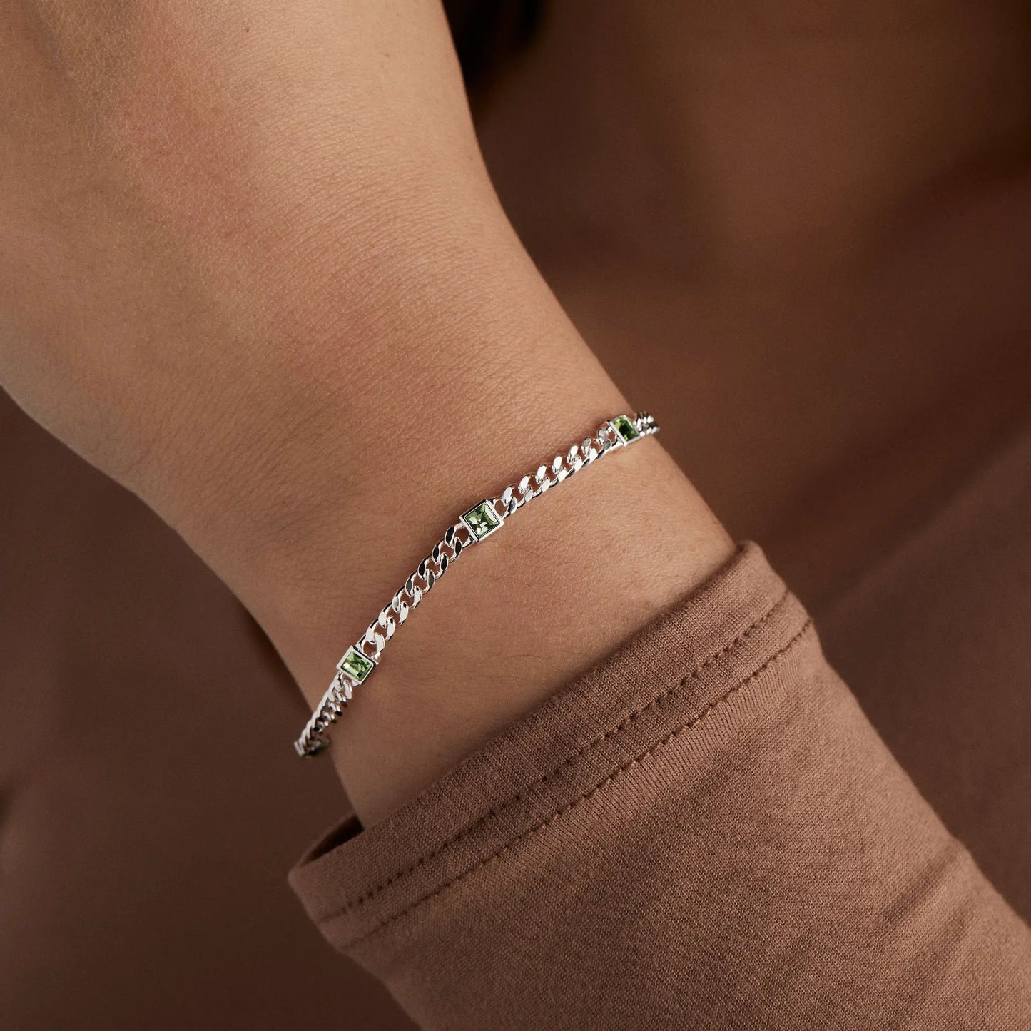 Bracelet August Birthstone Peridot Curb Chain with square peridot stones by Alex and Ani on Tampa Home & Garden Store