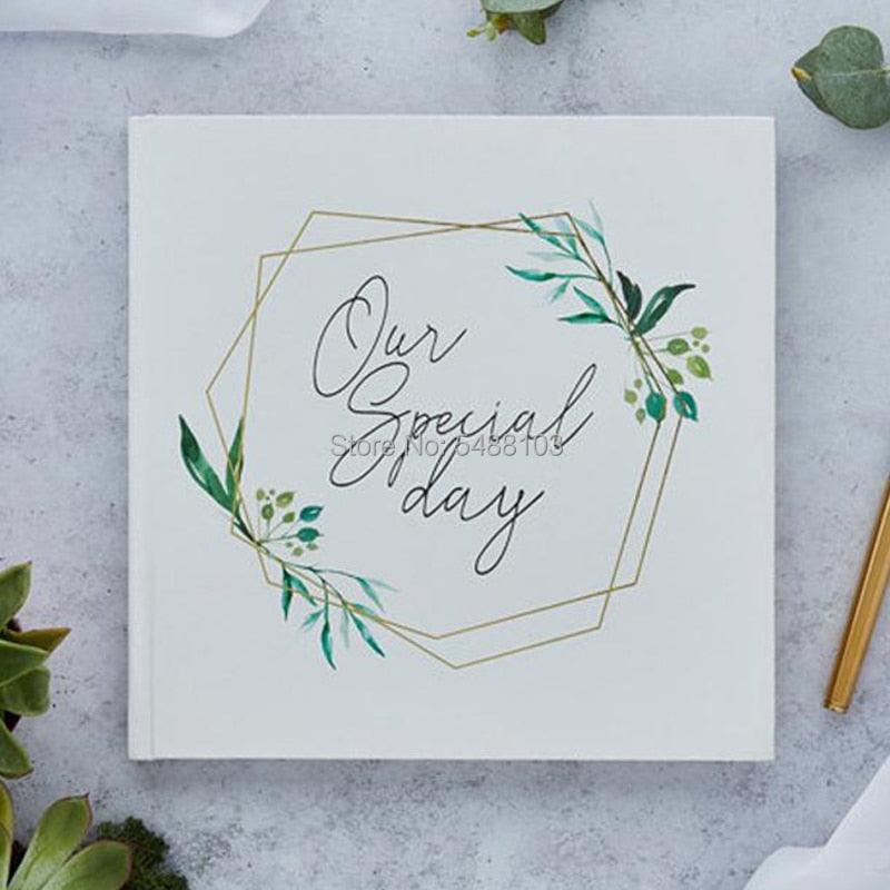 Wedding guest book white cover with gold geometric frame and greenery Our Special Day Stevvex on Tampa Home & Garden Store