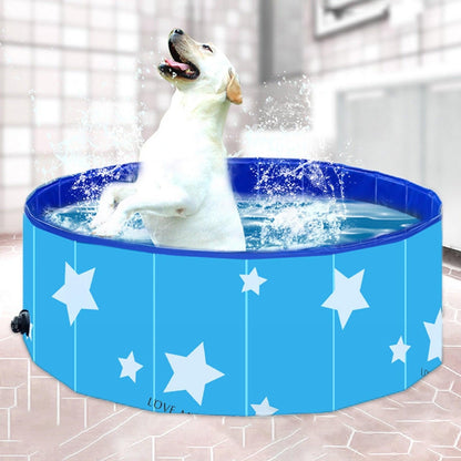 Foldable blue pet bathing tub, dog pool with white stars, anti-skid Stevvex pool for dogs on Tampa Home & Garden Store