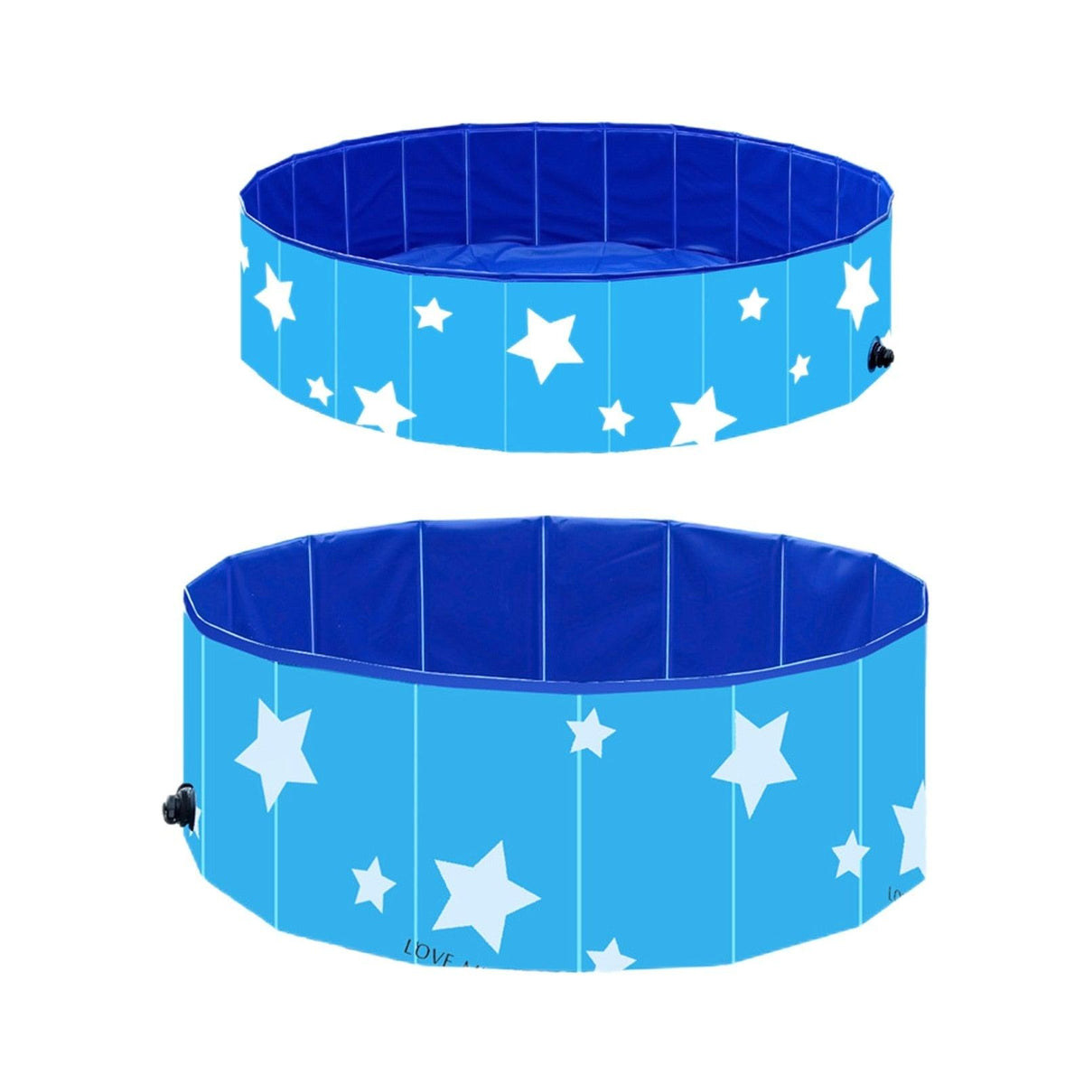 Foldable blue pet bathing tub with white star print, side drain valve, portable dog and cat pool on Tampa Home & Garden Store