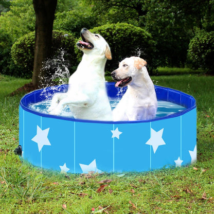 Stevvex foldable dog pool blue with white stars; two dogs playing in water on Tampa Home & Garden Store