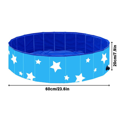 Foldable pet bathing tub pool, blue with white stars, 60cm diameter, 20cm high on Tampa Home & Garden Store