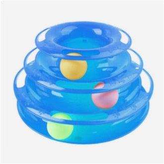 Stevvex blue multi-disc cat toy Tower with rotating balls for kitten exercise on Tampa Home & Garden Store