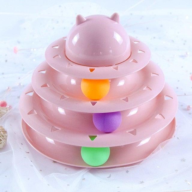 Stevvex pink kitten tower interactive cat toy with stacked discs and colorful balls on Tampa Home & Garden Store