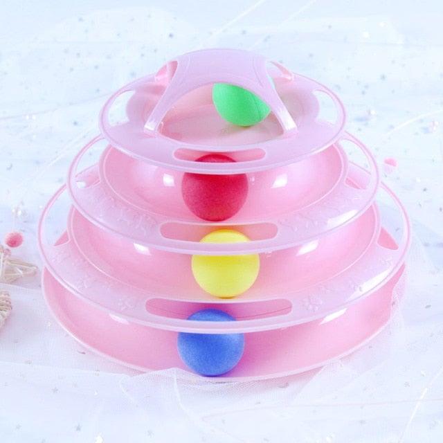 Stevvex interactive cat toy multitier pyramid with three rotating discs and colorful balls on Tampa Home & Garden Store