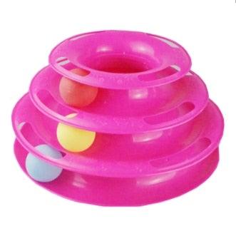 Cat toy pink multi-level three-disc tumbler with colorful balls for interactive play on Tampa Home & Garden Store