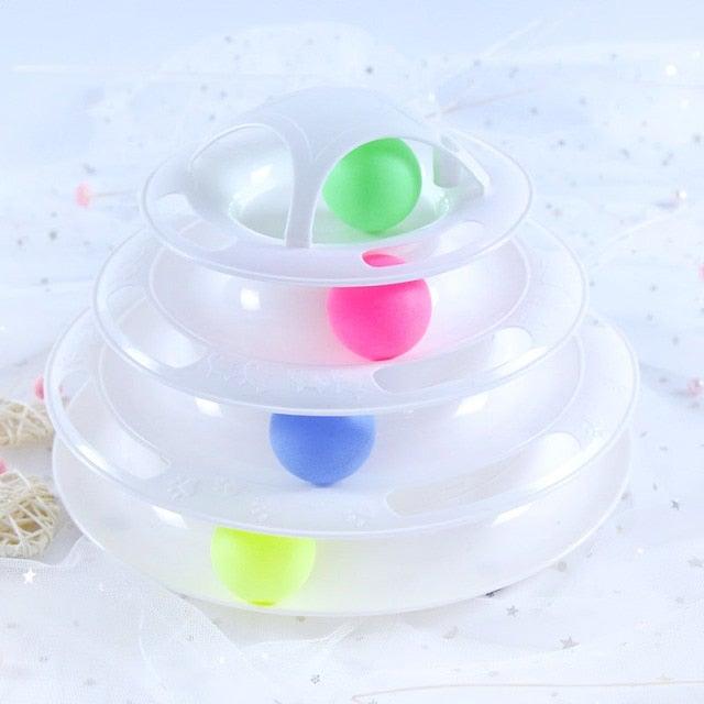 Stevvex cat toy with clear track and four balls green pink blue yellow for puzzle play on Tampa Home & Garden Store