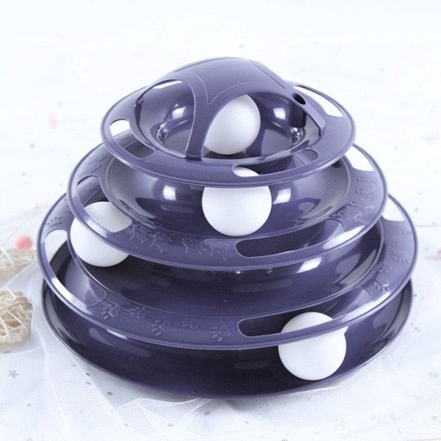 Stevvex interactive cat toy tower with purple four-tier discs and white balls on Tampa Home & Garden Store