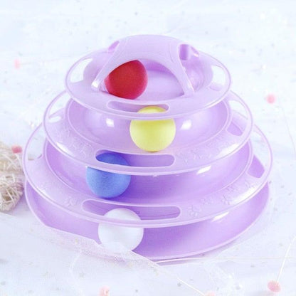 Stevvex purple triple-disc cat toy interactive tower with colorful balls on Tampa Home & Garden Store