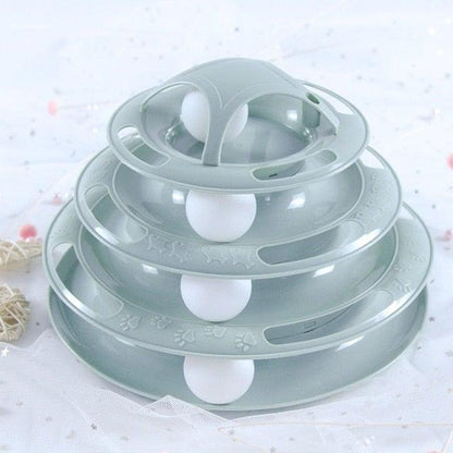 Stevvex interactive cat toy puzzle tower with grey plastic tiers and white rolling balls on Tampa Home & Garden Store