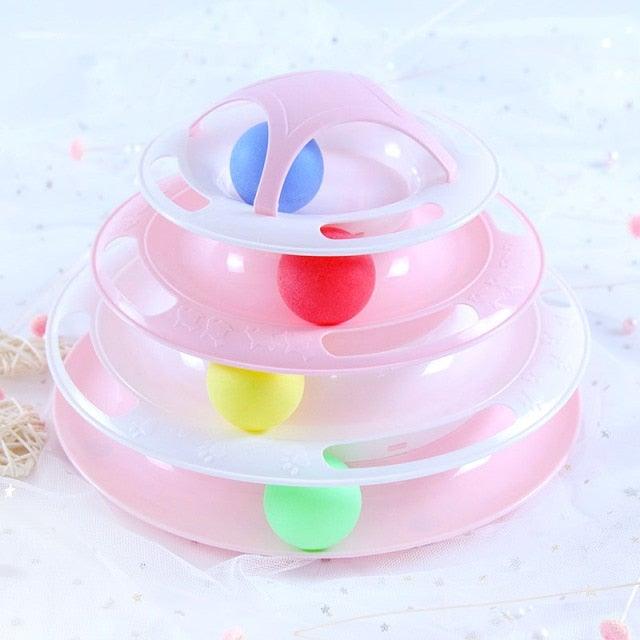 Stevvex cat toy one pink plastic four-tier ball-tower with colorful balls for kitten exercise on Tampa Home & Garden Store