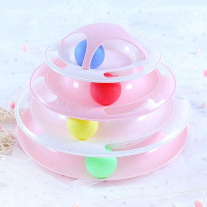 Stevvex cat toy one pink plastic four-tier ball-tower with colorful balls for kitten exercise on Tampa Home & Garden Store