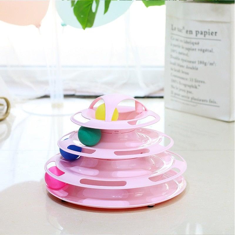 Stevvex interactive cat toy Tower Tracks pink triple-disc tumbler with moving balls on Tampa Home & Garden Store