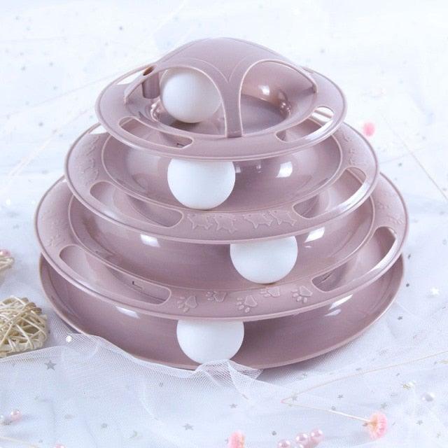 Stevvex cat toy ST80PTBG457 pink stacked disc track tumbler with white balls for kittens on Tampa Home & Garden Store