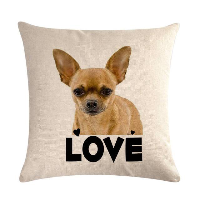 Pet Dog Elegant Design Linen Cotton Throw Pillow Cover with Chihuahua and LOVE graphic on Tampa Home & Garden Store