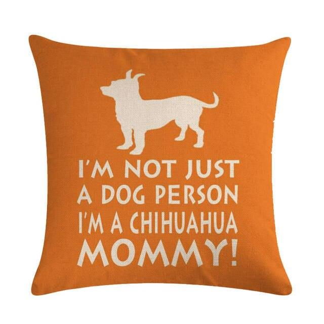Throw pillow cover Stevvex orange dog-themed linen cotton with Chihuahua mommy print on Tampa Home & Garden Store