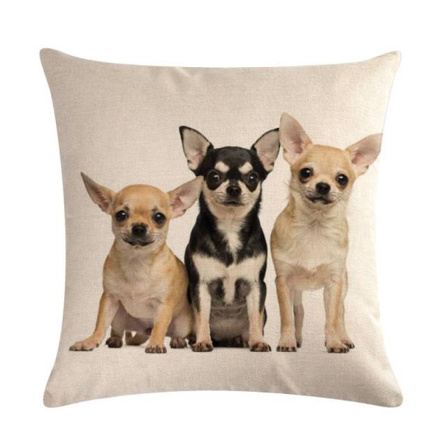 Dog pattern linen cotton throw pillow cover with three puppies by Stevvex ST38BE7700WKI on Tampa Home & Garden Store