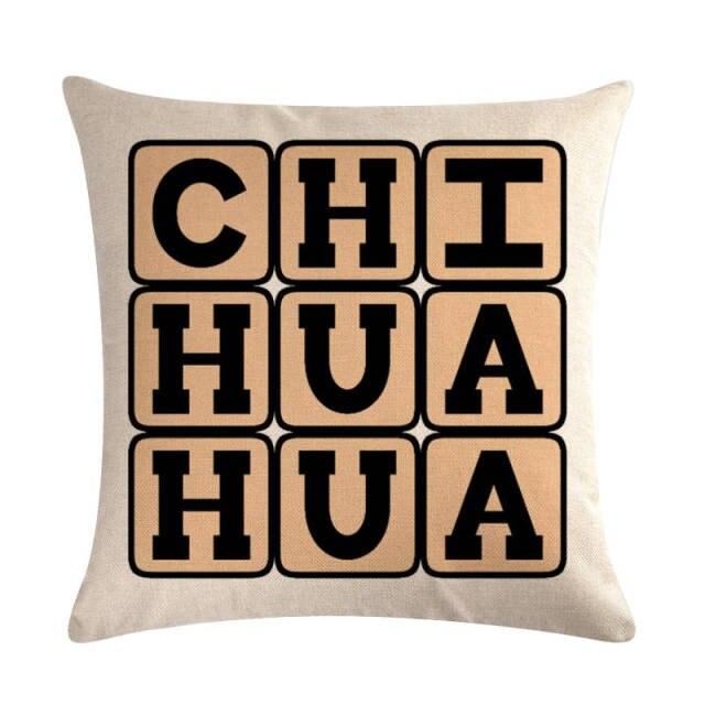 Chihuahua dog pattern linen cotton throw pillow cover Stevvex with CHIHUAHUA blocks on Tampa Home & Garden Store