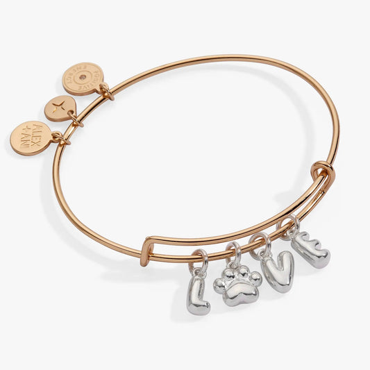 Pet Love Multi Charm Bangle by ALEX AND ANI rose gold-tone bangle with 4 silver charms on Tampa Home & Garden Store