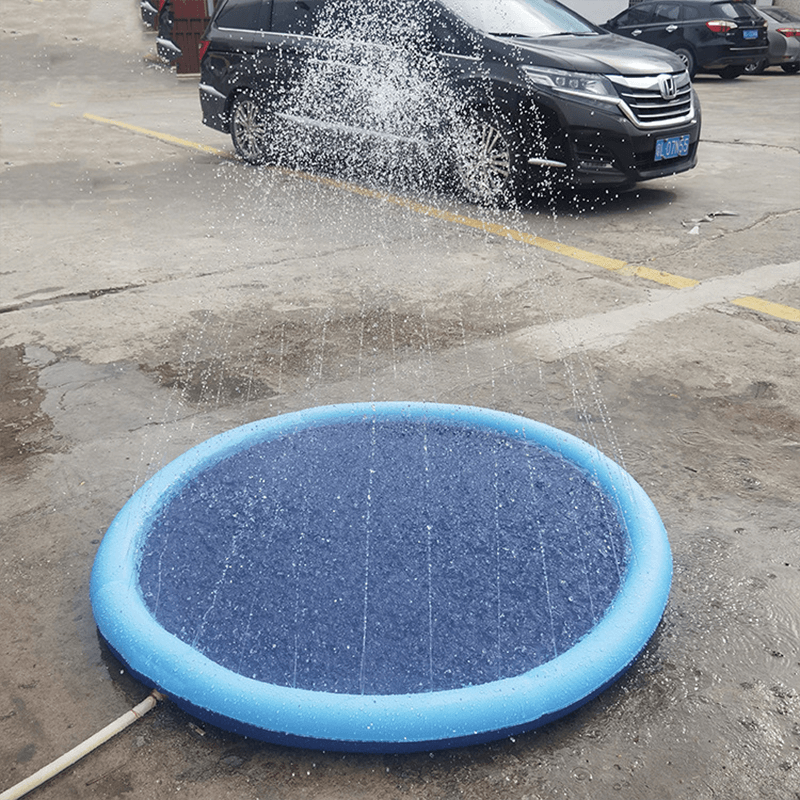 Pet sprinkler pool round blue inflatable water spray mat for dogs & kids Stevvex on Tampa Home & Garden Store