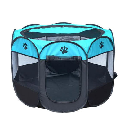 Pet Tent Portable Playpen by DailySale; turquoise blue with black base and mesh panels on Tampa Home & Garden Store