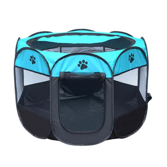 Pet Tent Portable Playpen by DailySale; turquoise blue with black base and mesh panels on Tampa Home & Garden Store