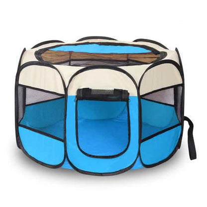 Pet Tent Portable Playpen blue beige foldable pet enclosure with mesh panels by DailySale on Tampa Home & Garden Store