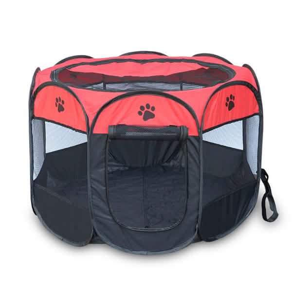 Pet tent portable playpen by DailySale, round red and black with mesh panels on Tampa Home & Garden Store