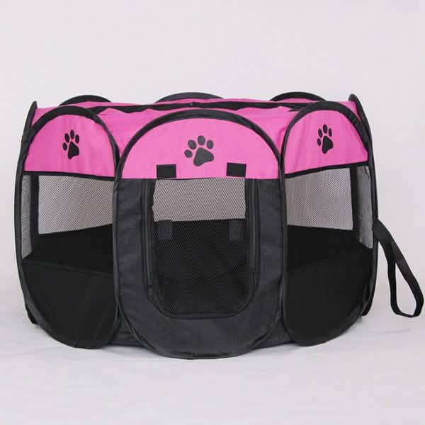 Pet Tent Portable Playpen pink and black with mesh panels DailySale on Tampa Home & Garden Store