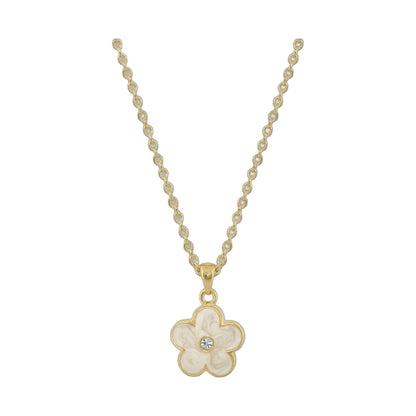 Flower Girl Necklace gold tone chain with cream enamel flower pendant and crystal on Tampa Home & Garden Store