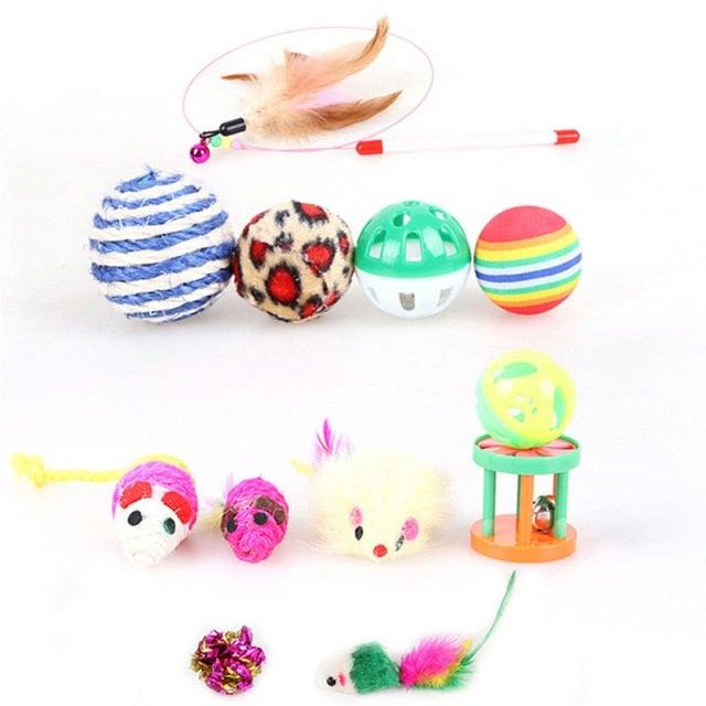 Cat toy bundle Stevvex ST80PTAWE324 with rainbow tunnel, balls, feather wand, fluffy mice on Tampa Home & Garden Store