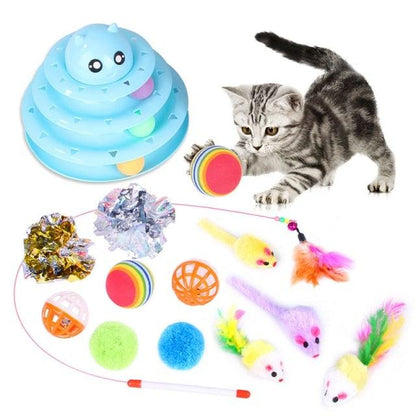 Stevvex cat toy bundle: foldable rainbow tunnel with mouse balls and feather mice for cats on Tampa Home & Garden Store