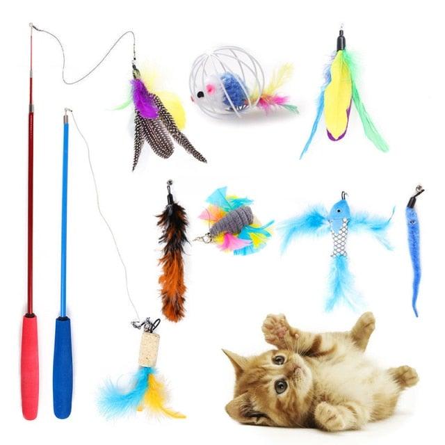 Stevvex cat toy assortment with feather wands fluffy mouse and toys for interactive play on Tampa Home & Garden Store
