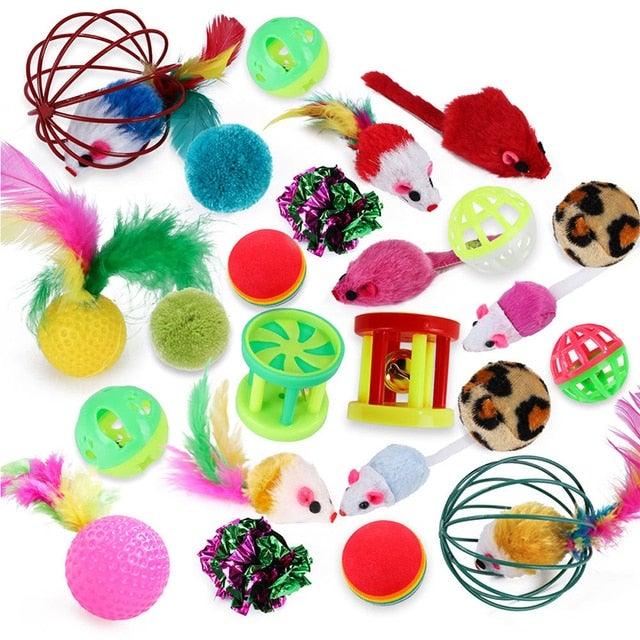 Stevvex cat toy assortment with feather balls plush mice and tunnels for playful exploration on Tampa Home & Garden Store