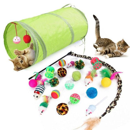 Stevvex foldable neon green cat tunnel with assorted balls, fluffy mice and feather toys Store on Tampa Home & Garden Store