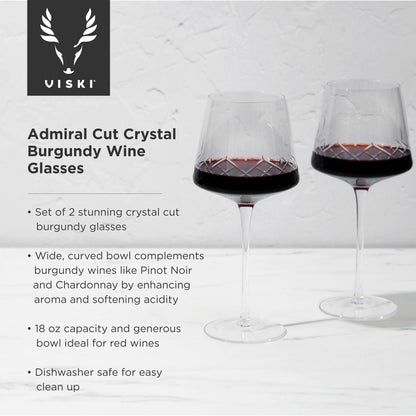 Admiral Cut Crystal Burgundy Wine Glasses, set of 2 stemmed glasses by Viski on Tampa Home & Garden Store