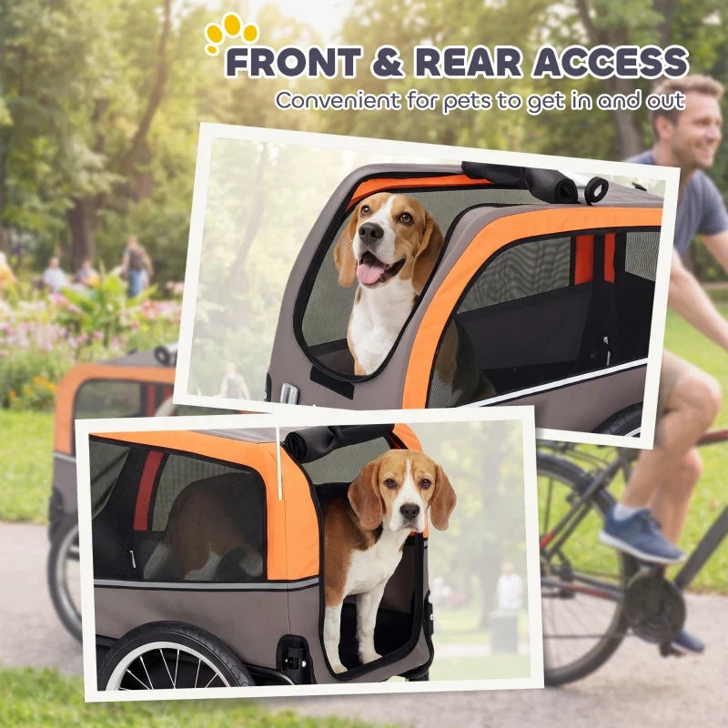Dog bike trailer orange gray with 20in air tires and front & rear access on Tampa Home & Garden Store