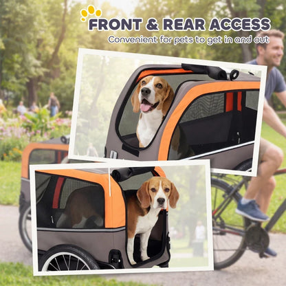 Dog bike trailer orange gray with 20in air tires and front & rear access on Tampa Home & Garden Store