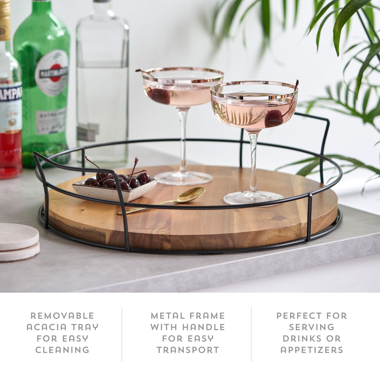 Modern Manor Acacia and Metal Cocktail Tray