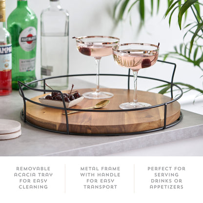 Modern Manor Acacia and Metal Cocktail Tray