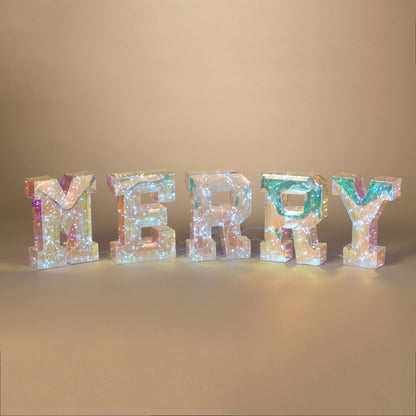 Décoration lumineuse holographique « MERRY » pour les fêtes avec télécommande - 25 cm de hauteur